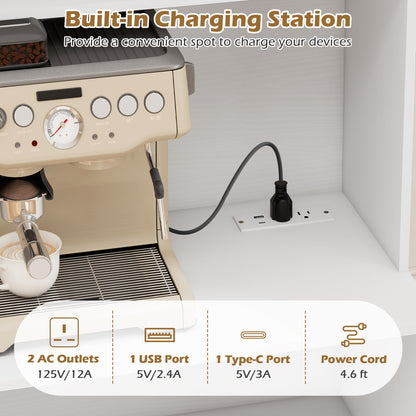 66 Inch Kitchen Pantry Cabinet with Charging Station and Adjustable Shelves for Dining Room