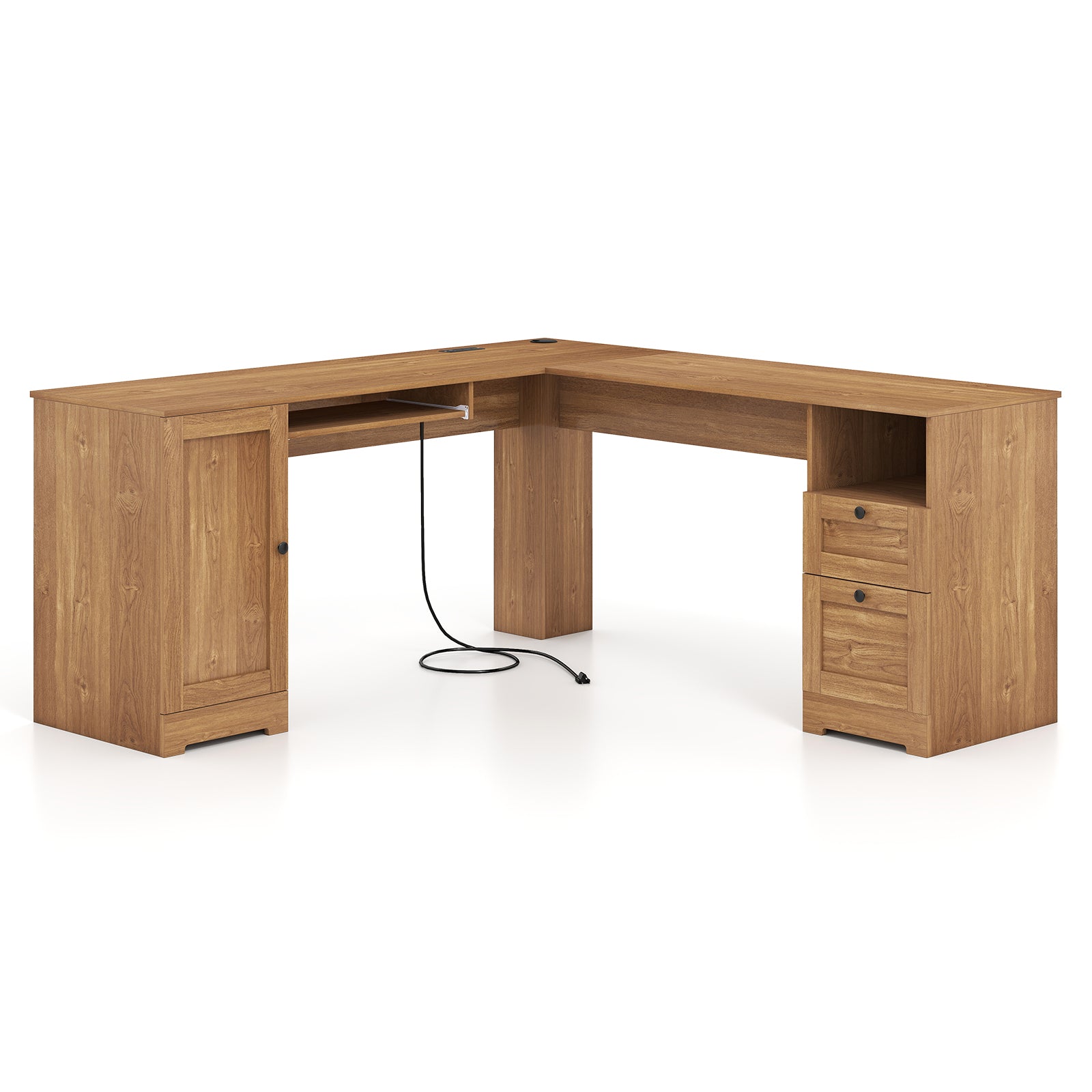 66 Inch L-Shaped Computer Desk-Oak
