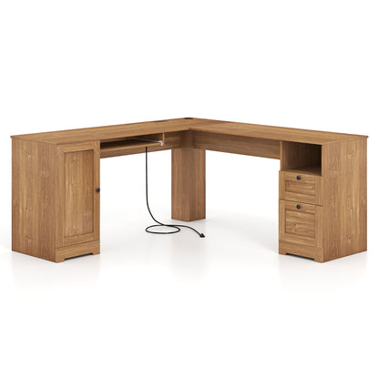66 Inch L-Shaped Computer Desk-Oak