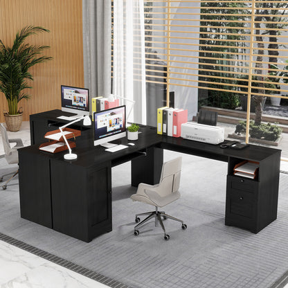 66 Inch L-Shaped Writing Study Workstation Computer Desk with Drawers-Black
