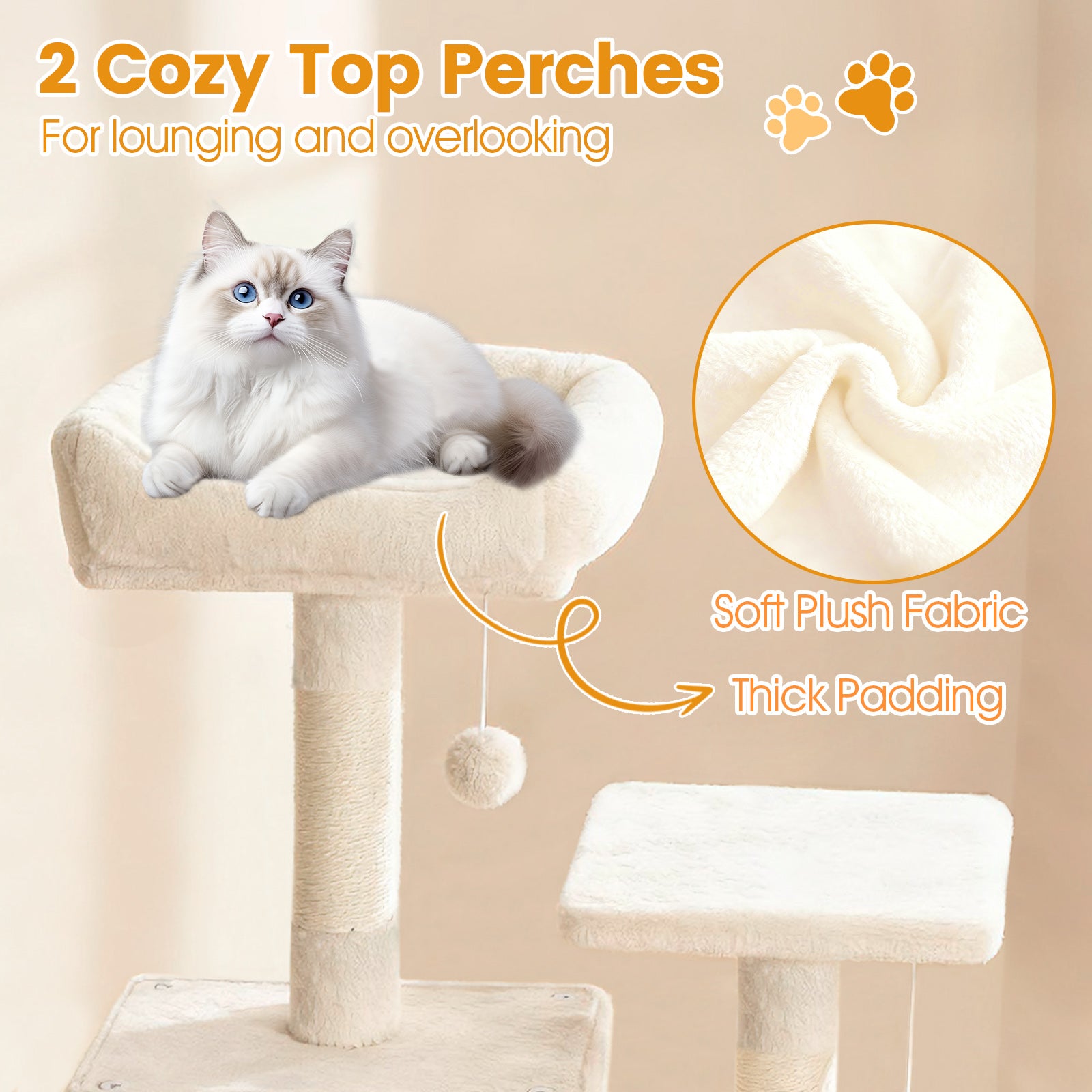 66 Inch Tall Cat Tree Multi-Level Cat Tower with 2 Condos Sisal Scratching Posts-Beige