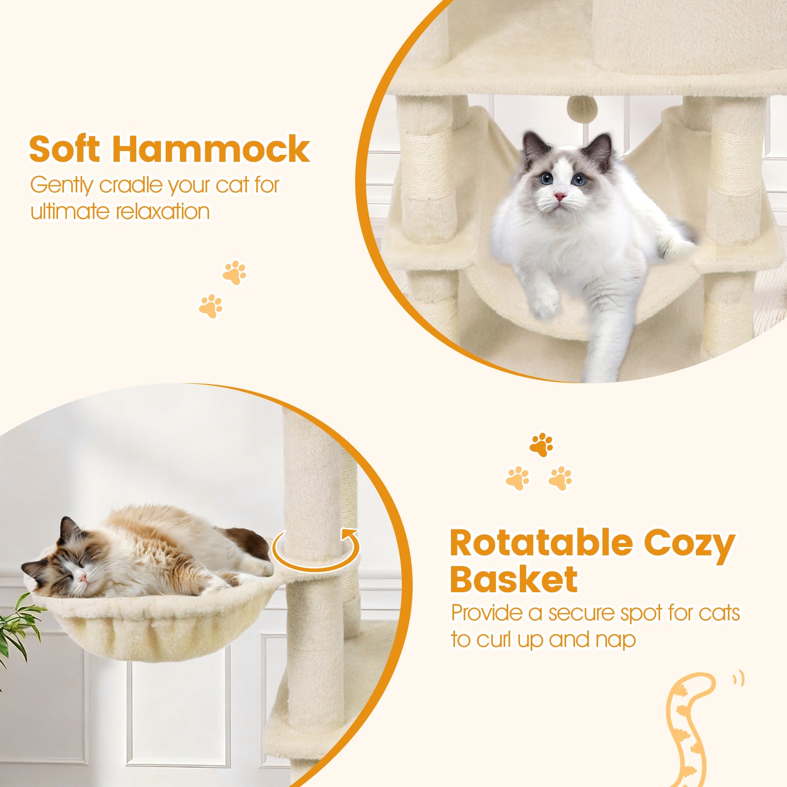 66 Inch Tall Cat Tree Multi-Level Cat Tower with 2 Condos Sisal Scratching Posts-Beige