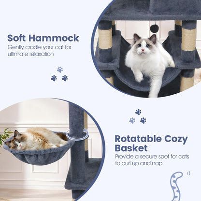 66 Inch Tall Cat Tree Multi-Level Cat Tower with 2 Condos Sisal Scratching Posts-Dark Gray