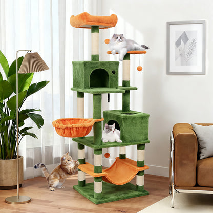 66 Inch Tall Cat Tree Multi-Level Cat Tower with 2 Condos Sisal Scratching Posts-Green