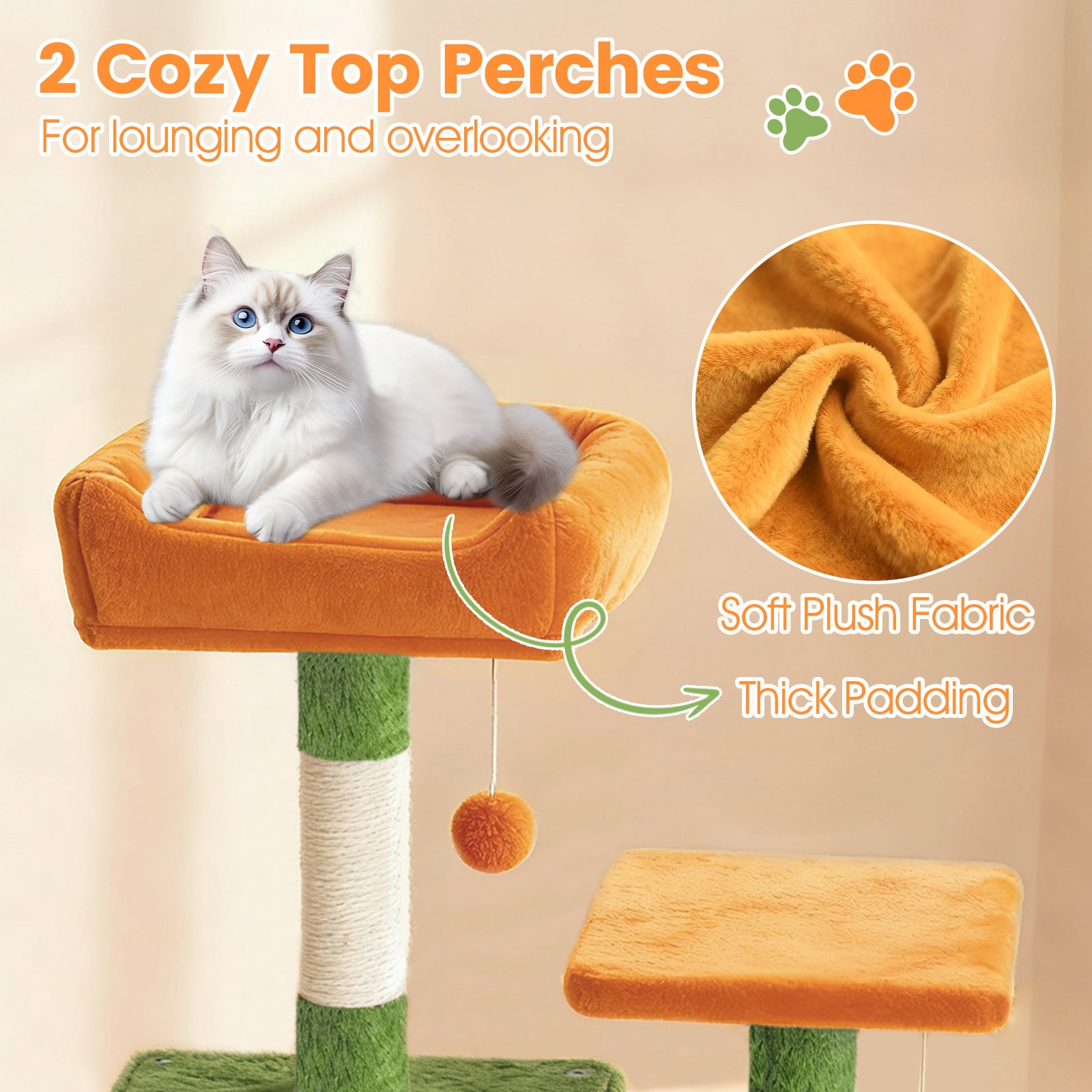 66 Inch Tall Cat Tree Multi-Level Cat Tower with 2 Condos Sisal Scratching Posts-Green