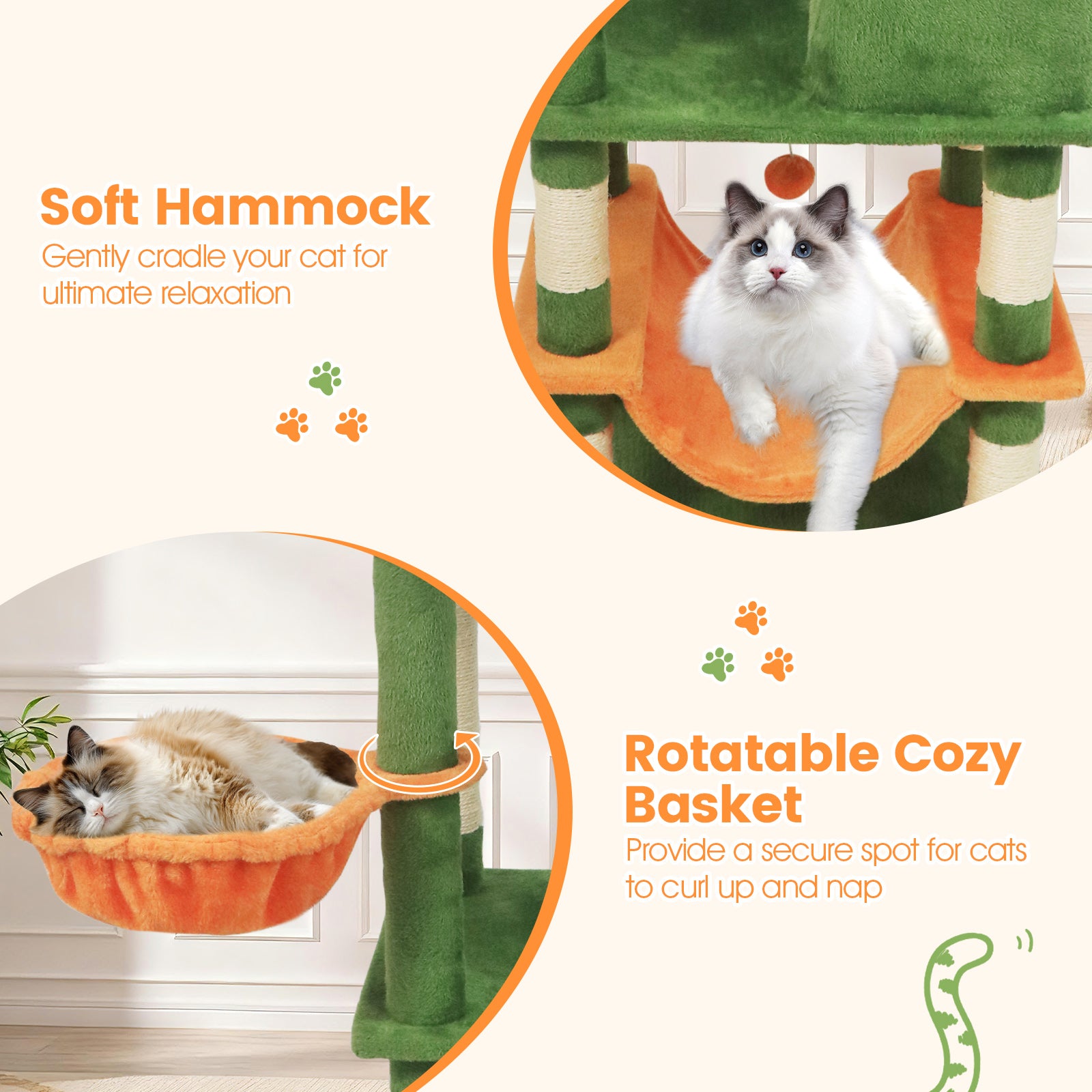 66 Inch Tall Cat Tree Multi-Level Cat Tower with 2 Condos Sisal Scratching Posts-Green