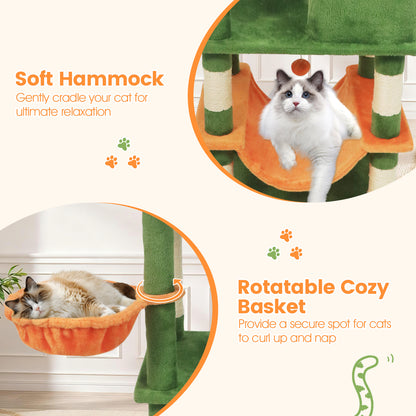 66 Inch Tall Cat Tree Multi-Level Cat Tower with 2 Condos Sisal Scratching Posts-Green