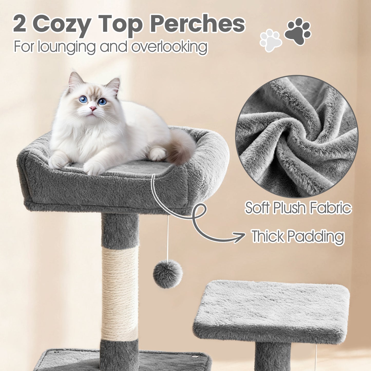 66 Inch Tall Cat Tree Multi-Level Cat Tower with 2 Condos Sisal Scratching Posts-Light Gray