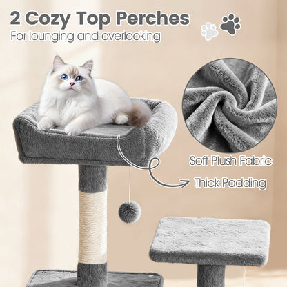66 Inch Tall Cat Tree Multi-Level Cat Tower with 2 Condos Sisal Scratching Posts-Light Gray