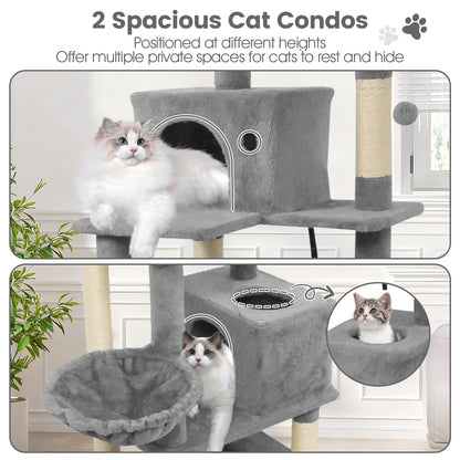 66 Inch Tall Cat Tree Multi-Level Cat Tower with 2 Condos Sisal Scratching Posts-Light Gray