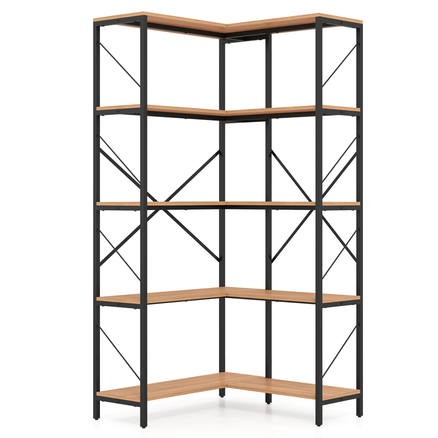 5-Tier L-Shaped Corner Bookcase with Metal Frame, 66" Tall