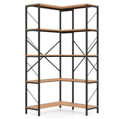 5-Tier L-Shaped Corner Bookcase with Metal Frame, 66" Tall