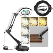 10X Magnifying Glass with Light And Stand Real Glass Lens Magnifying Desk Lamp with Clamp 5 Color Modes Dimmable Brightness For Craft Reading Painting