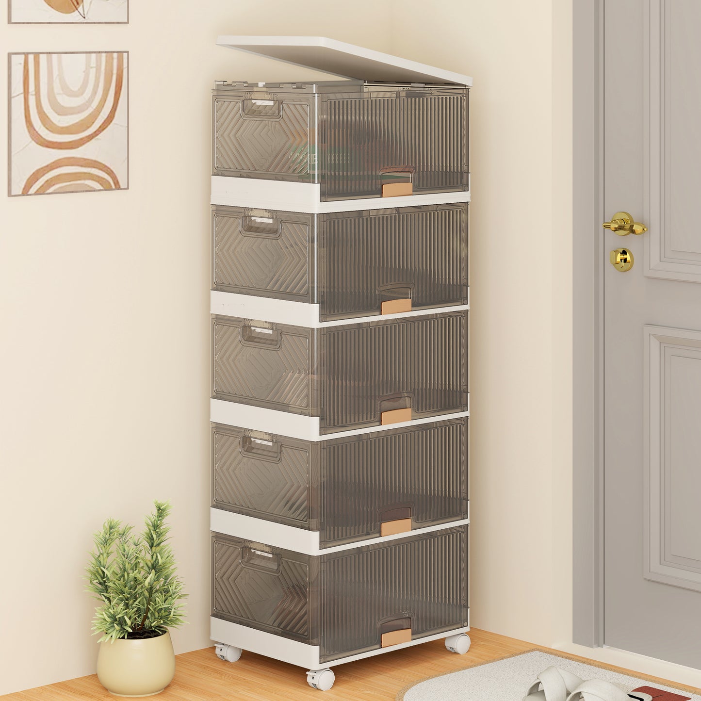 3/4/5/6-Cube Stackable Storage Bins with Detachable Wheels-5 Cube