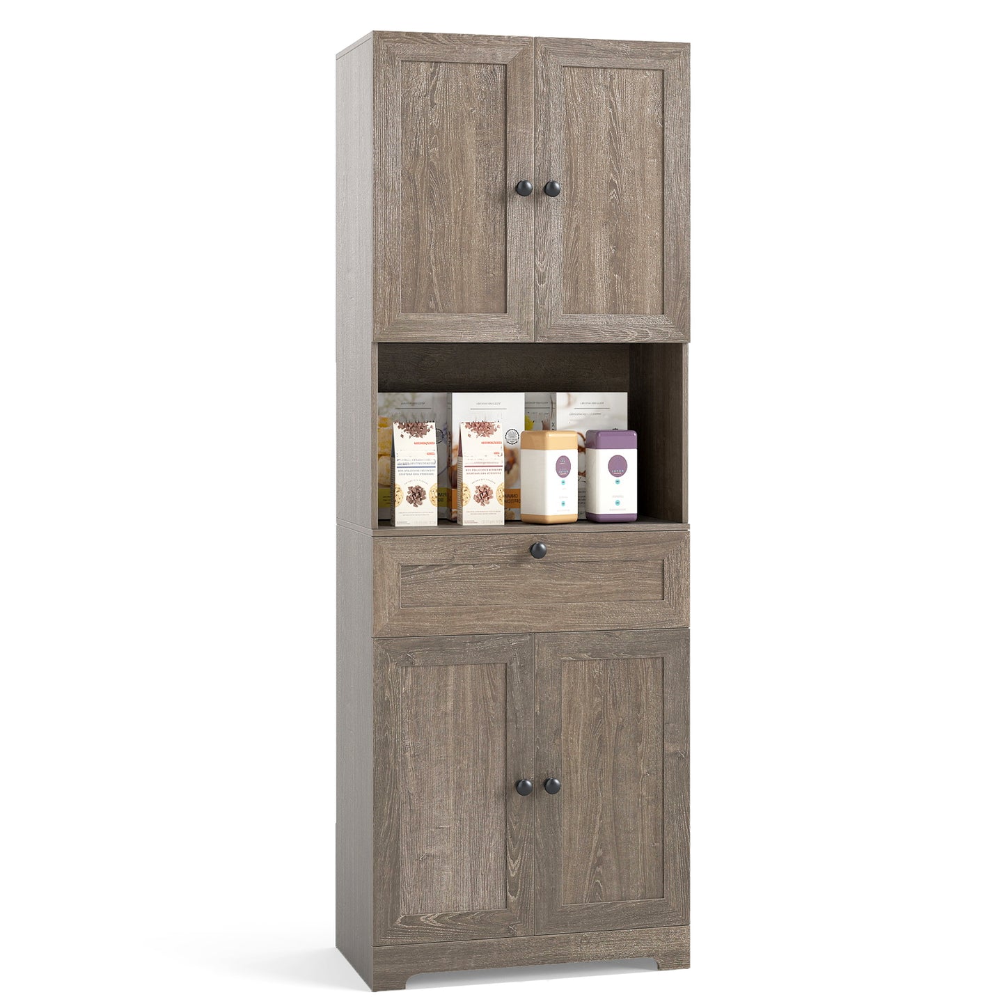 67.5 Inch Tall Modern Freestanding Floor Storage Cabinet with 4 Doors and 1 Drawer-Oak
