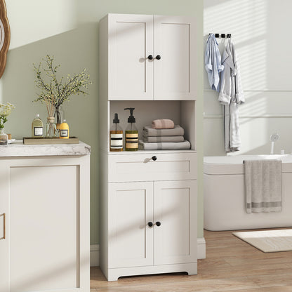 67.5 Inch Tall Modern Freestanding Floor Storage Cabinet with 4 Doors and 1 Drawer-White