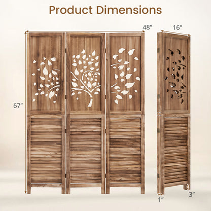 3-Panel Folding Room Divider with Tree Cutout Design, 67" Tall