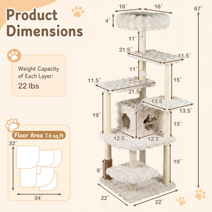 Multi-Level Cat Tree 67 Inch with Condo and Perch