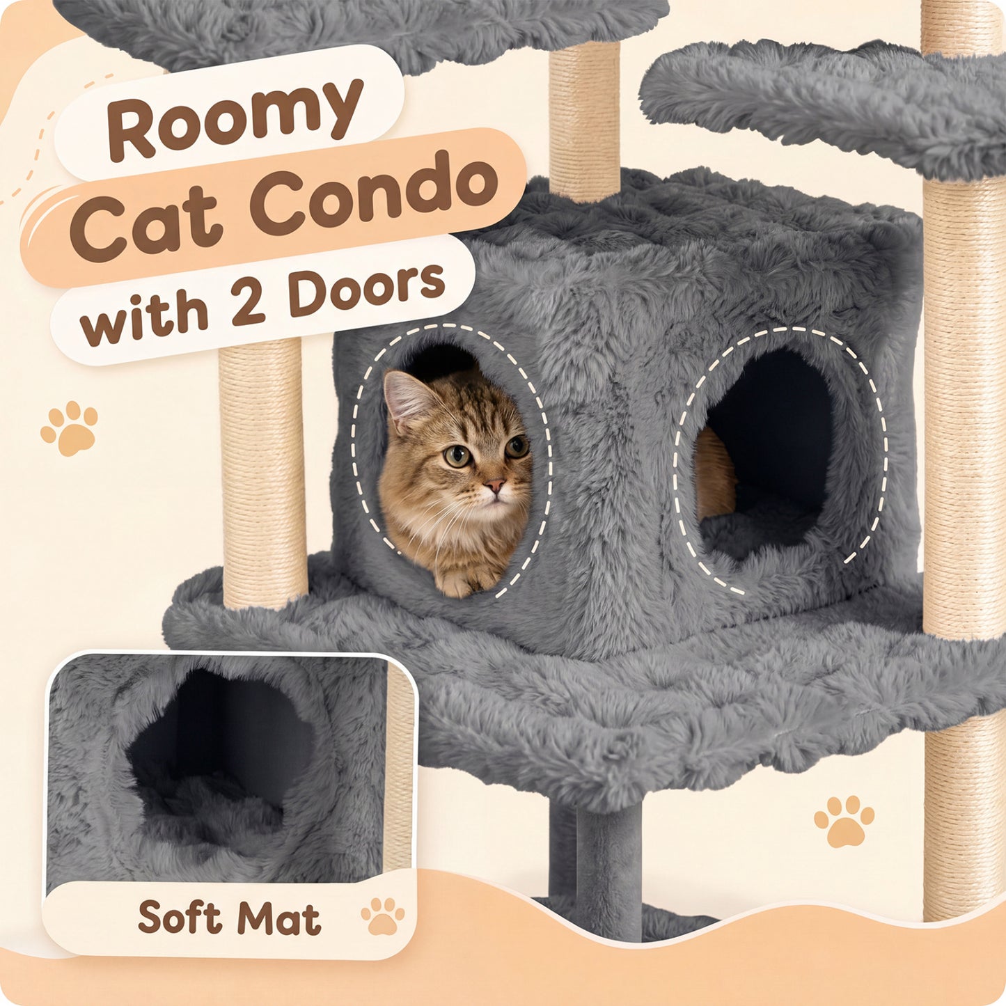 Multi-Level Cat Tree 67 Inch with Condo and Perch