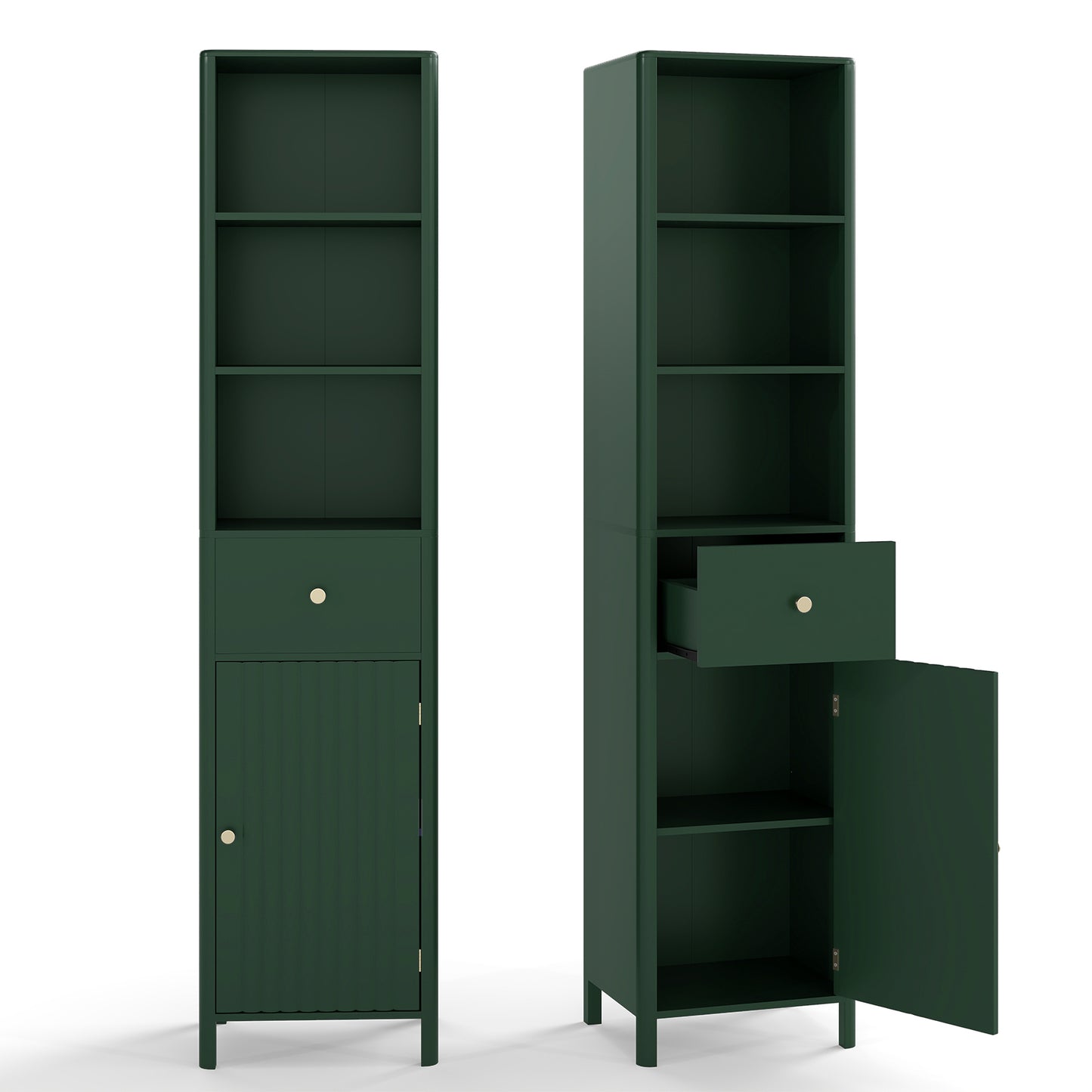 67 Inch Tall Bathroom Cabinet Narrow Floor Cabinet with Fluted Door-Green