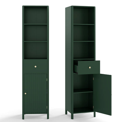 67 Inch Tall Bathroom Cabinet Narrow Floor Cabinet with Fluted Door-Green