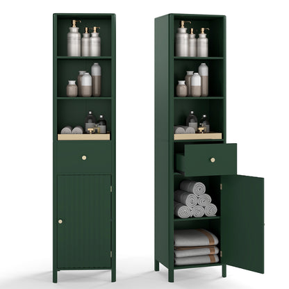 67 Inch Tall Bathroom Cabinet Narrow Floor Cabinet with Fluted Door-Green