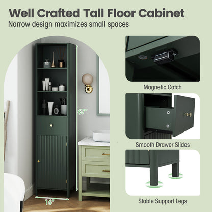 67 Inch Tall Bathroom Cabinet Narrow Floor Cabinet with Fluted Door-Green