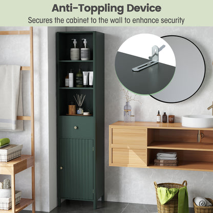 67 Inch Tall Bathroom Cabinet Narrow Floor Cabinet with Fluted Door-Green