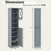 67 Inch Tall Bathroom Cabinet Freestanding Storage Cabinet with 5 Adjustable Shelves-Gray