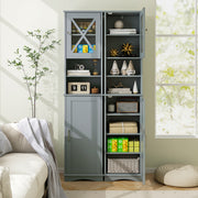 67 Inch Tall Bathroom Cabinet Freestanding Storage Cabinet with 5 Adjustable Shelves-Gray