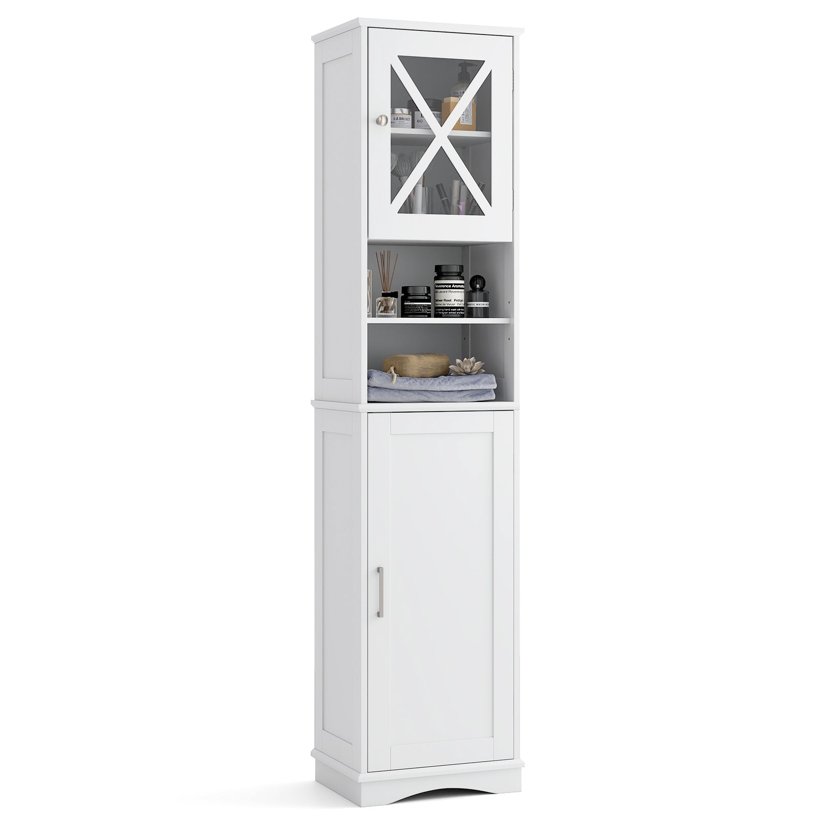 67 Inch Tall Bathroom Cabinet Freestanding Storage Cabinet with 5 Adjustable Shelves-White - White