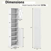 67 Inch Tall Bathroom Cabinet Freestanding Storage Cabinet with 5 Adjustable Shelves-White