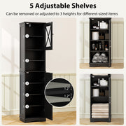67 Inch Tall Bathroom Cabinet Freestanding Storage Cabinet with 5 Adjustable Shelves-Black