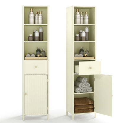 67 Inch Tall Bathroom Cabinet Narrow Floor Cabinet with Fluted Door-Beige