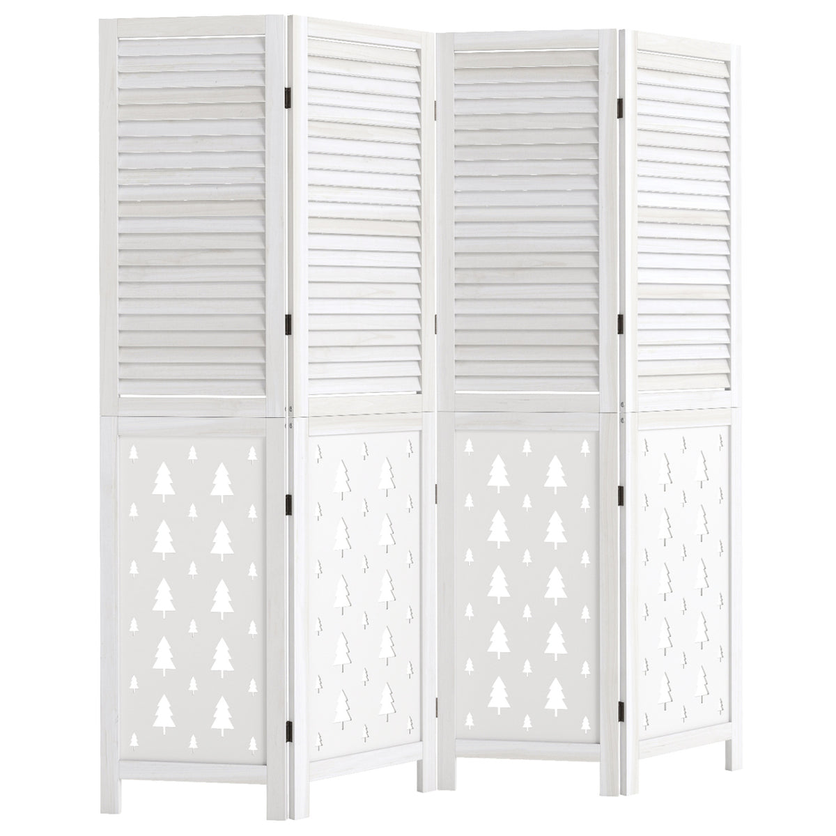 6-Panel Wood Room Divider with Tree Pattern - 67" Tall