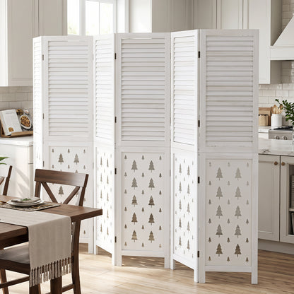 6-Panel Wood Room Divider with Tree Pattern - 67" Tall