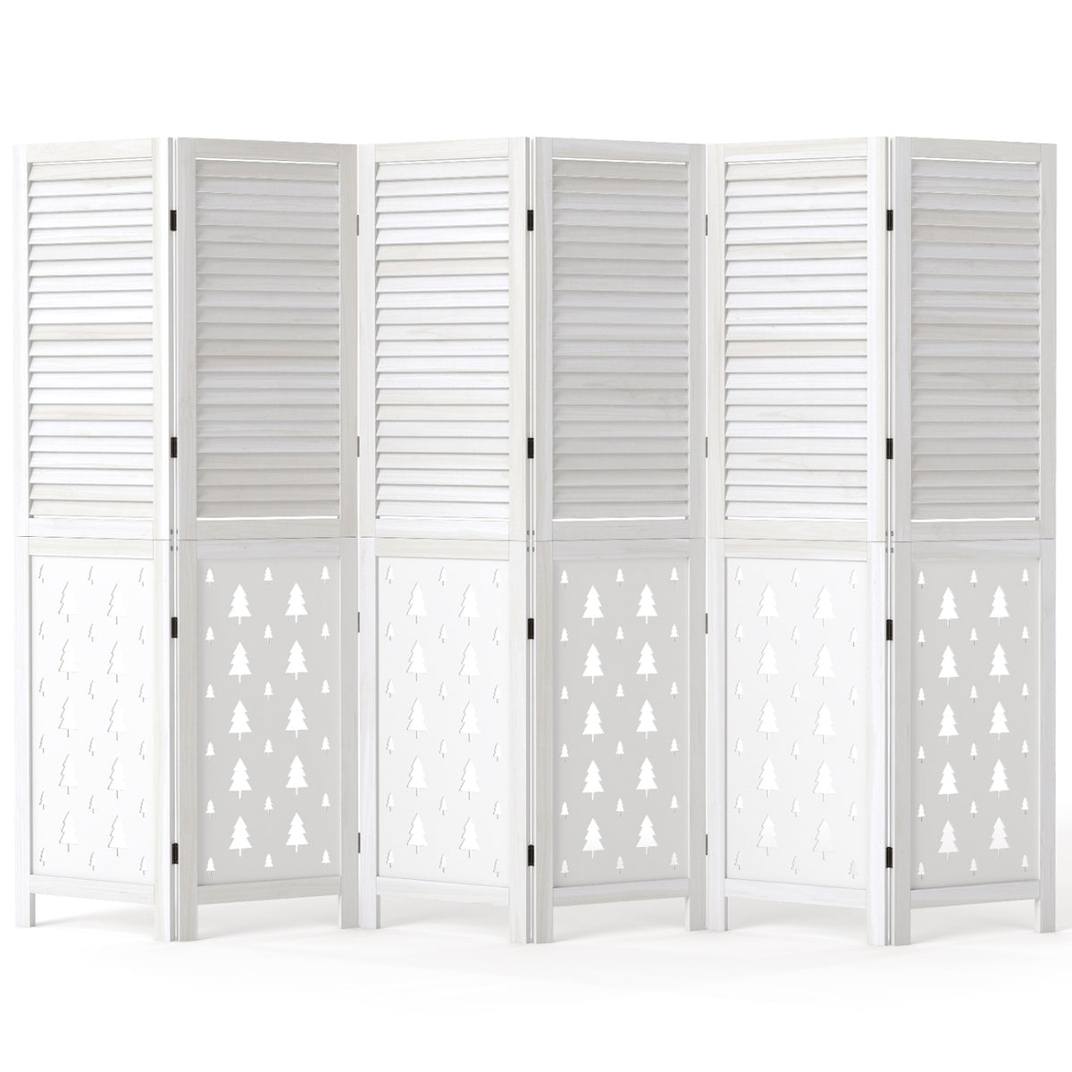 6-Panel Wood Room Divider with Tree Pattern - 67" Tall
