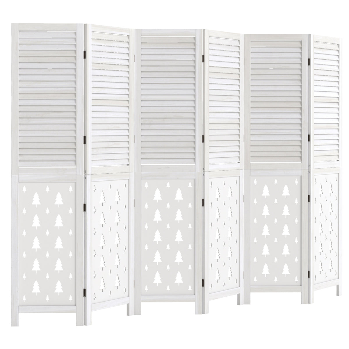 6-Panel Wood Room Divider with Tree Pattern - 67" Tall