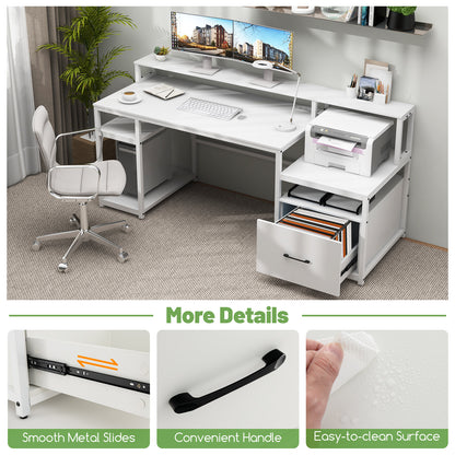 67 Inch Computer Desk with Monitor Stand & File Drawer