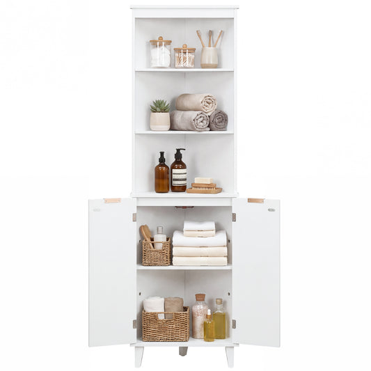 68 Inch Tall Bathroom Floor Storage Cabinet with Fluted Doors