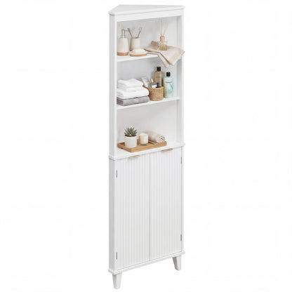 68 Inch Tall Bathroom Floor Storage Cabinet with Fluted Doors