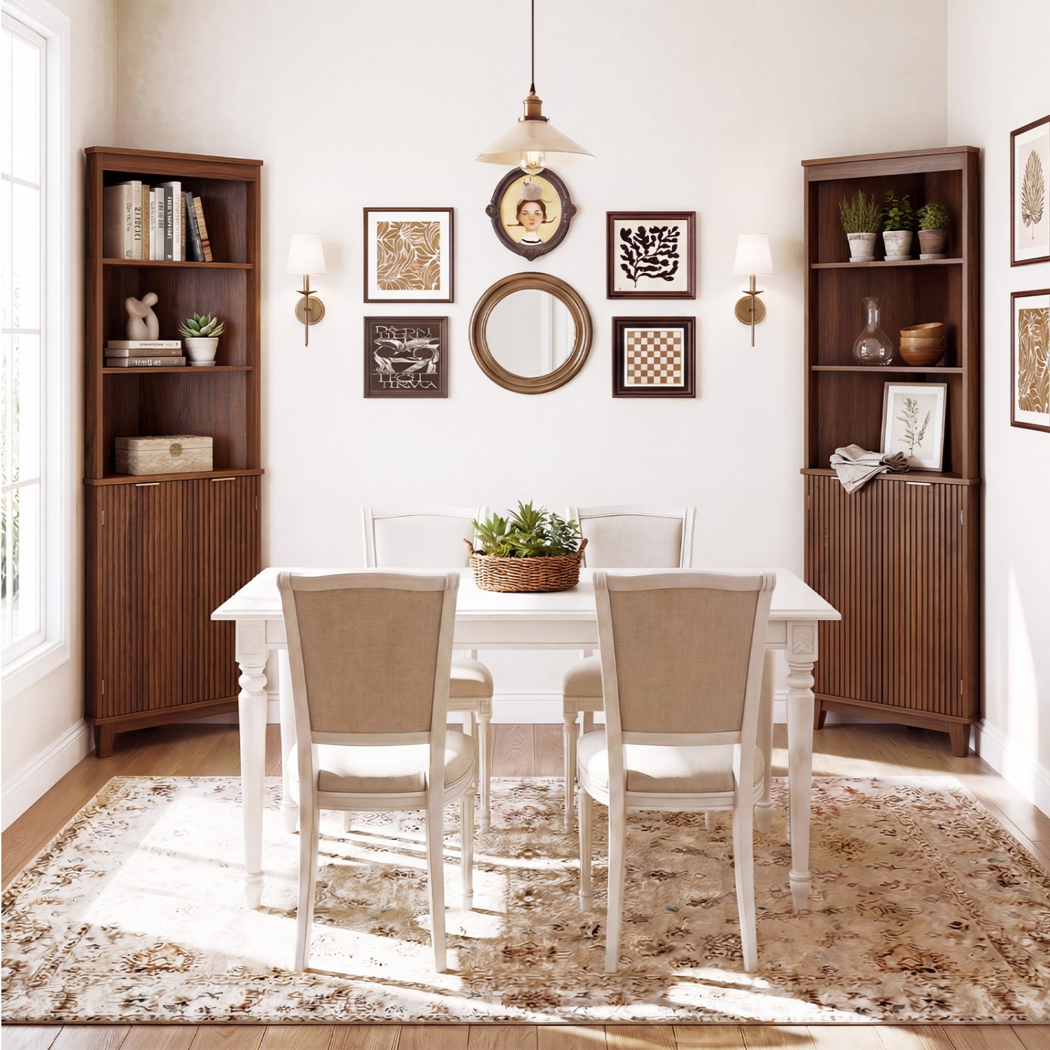 68 Inch Tall Corner Cabinet with Fluted Doors for Bathroom