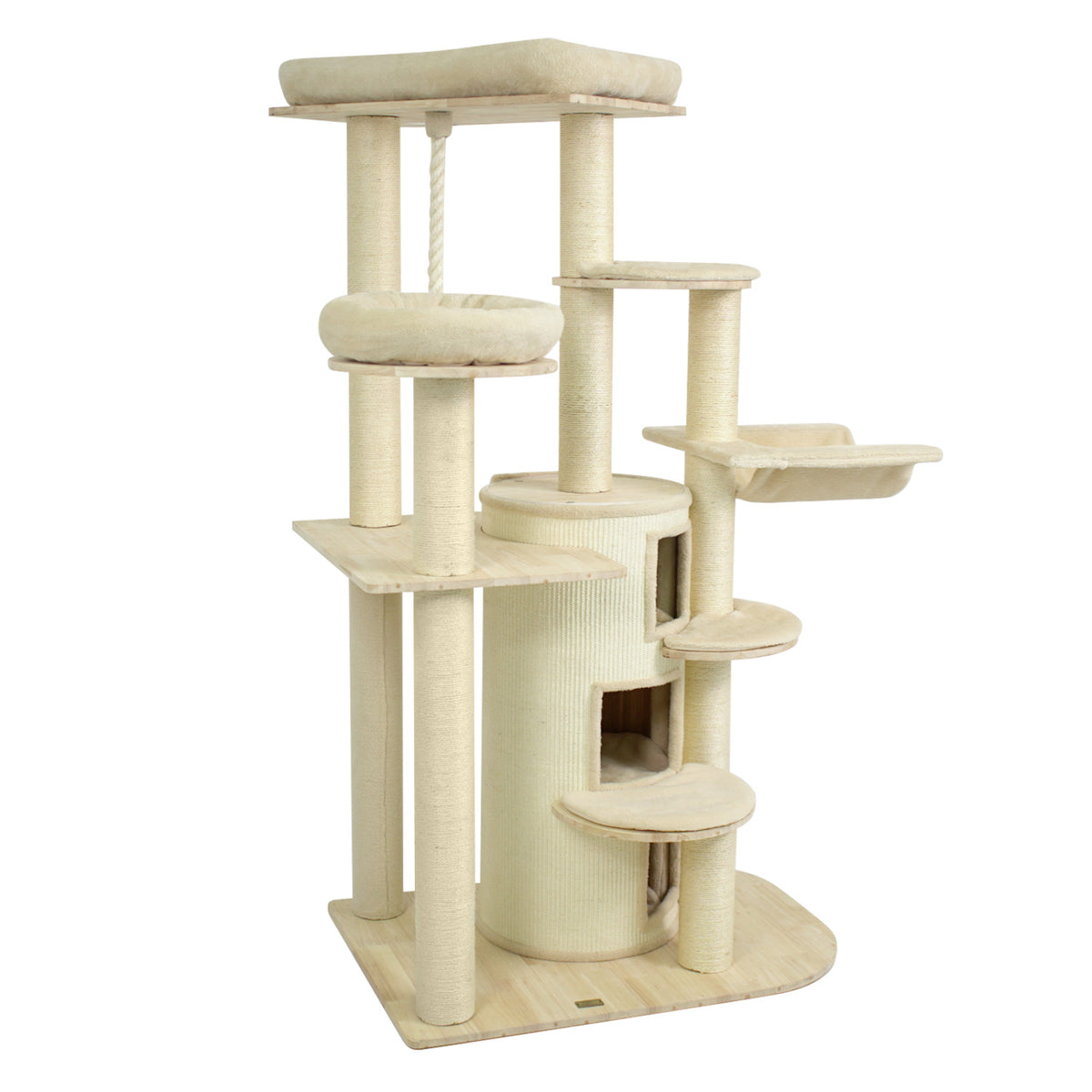 68 Inch Wooden Cat Tree with 3-Story Condo and Hammock for Kittens
