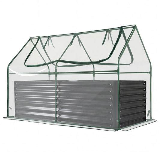 68 x 33 x 21 Inch Galvanized Raised Garden Bed with Cover-Black