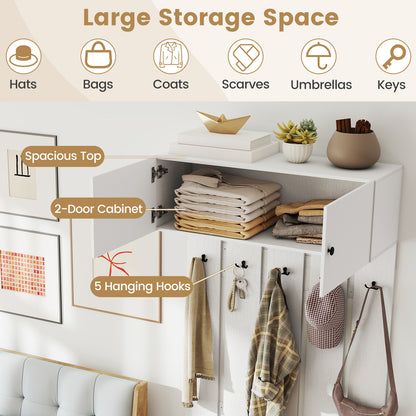Entryway Wall Coat Rack Wall Mounted Coat Clothes Rack-White