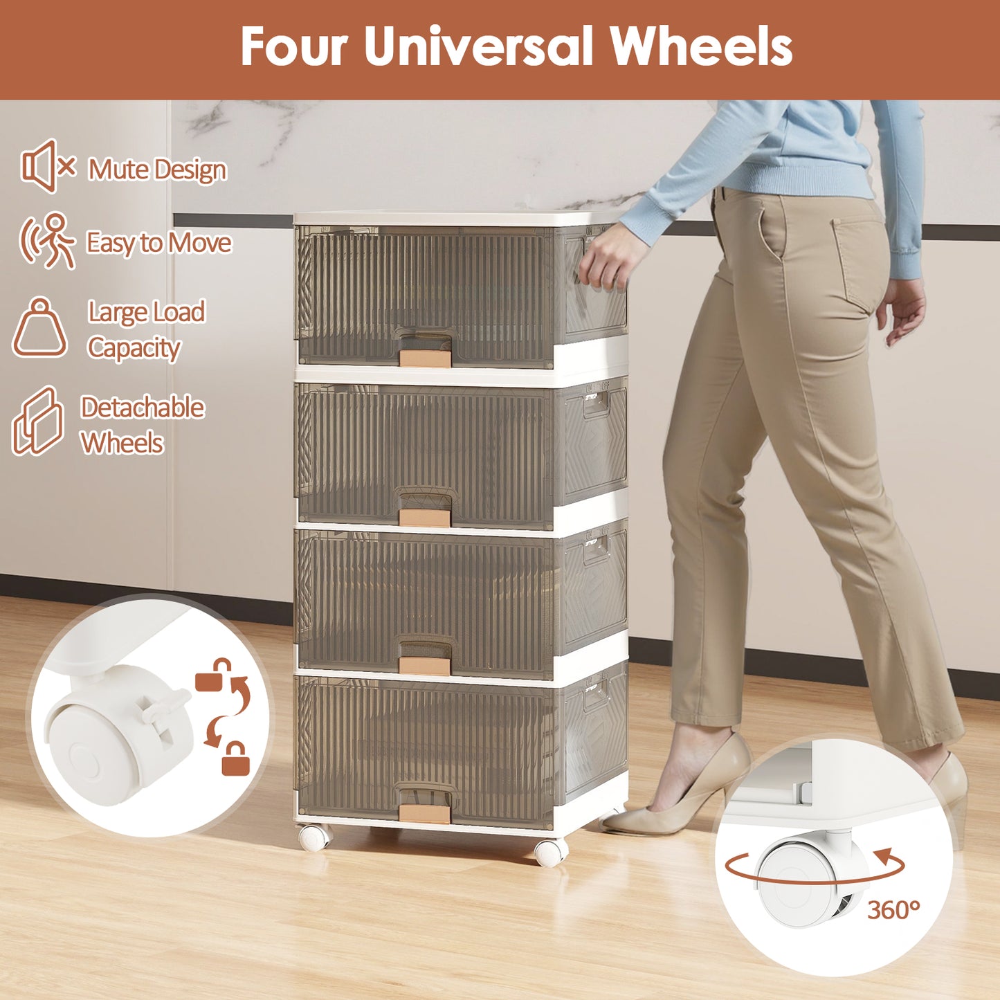 3/4/5/6-Cube Stackable Storage Bins with Detachable Wheels-4 Cube