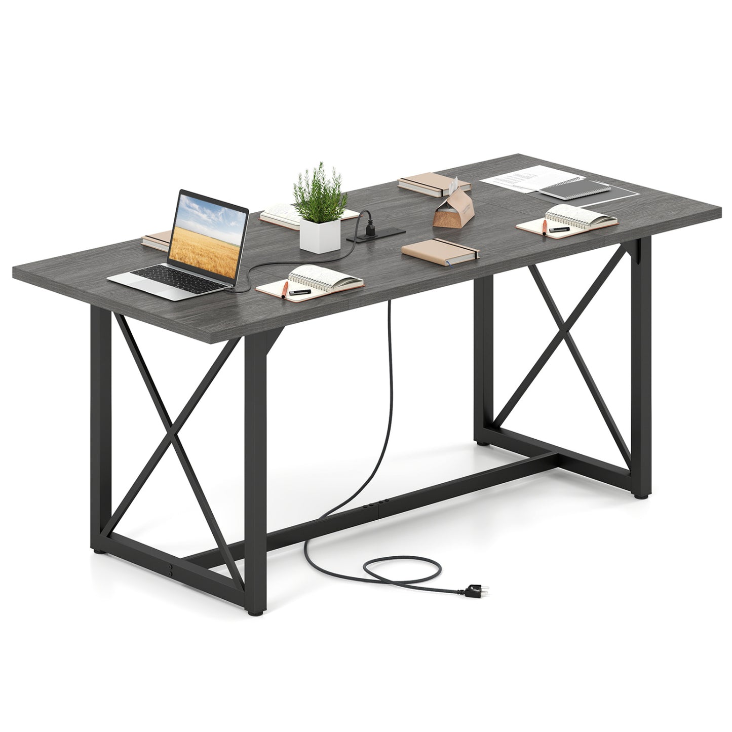 6FT Conference Table with Power Outlets Seats 6-8 People for Office
