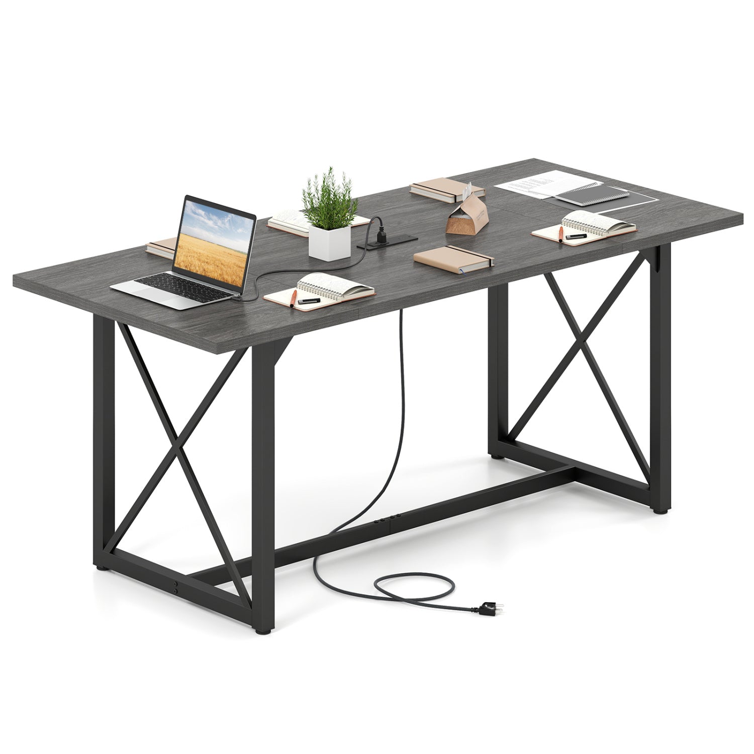6FT Conference Table with Power Outlets Seats 6-8 People for Office