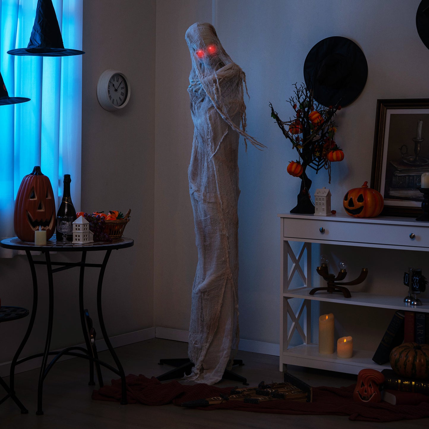 6FT Halloween Animated Standing Mummy with LED Red Glowing Eyes