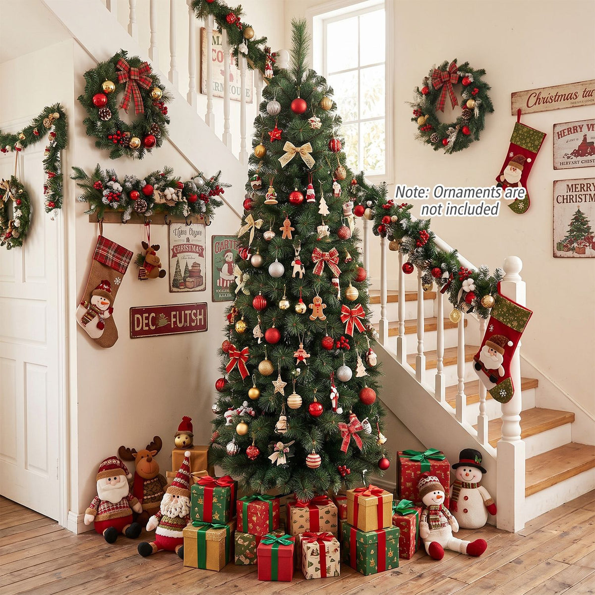 6FT Pre-Lit Half Artificial Christmas Tree with 120 Warm White LED Lights
